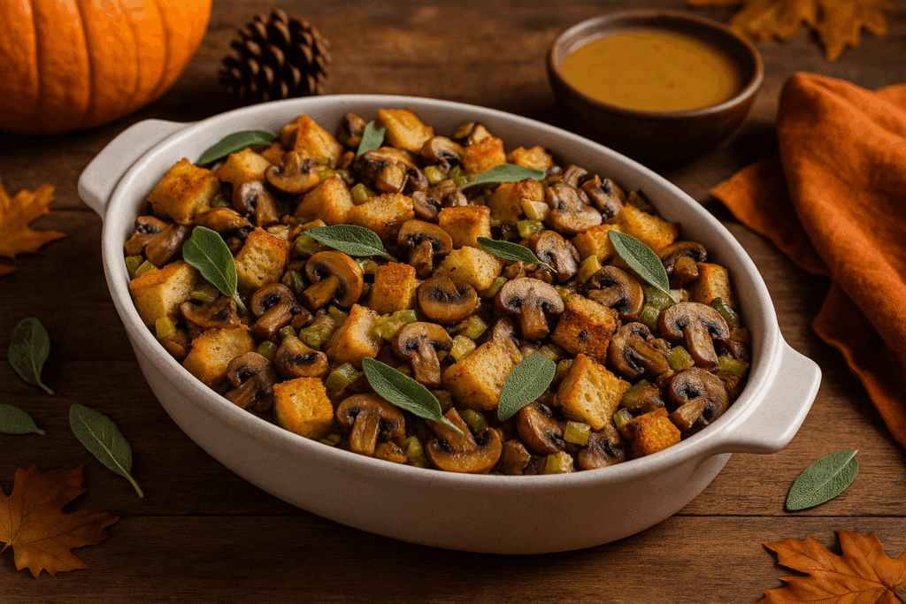 Sourdough Sage Stuffing with Mushrooms & Celery