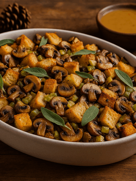 Sourdough Sage Stuffing with Mushrooms & Celery