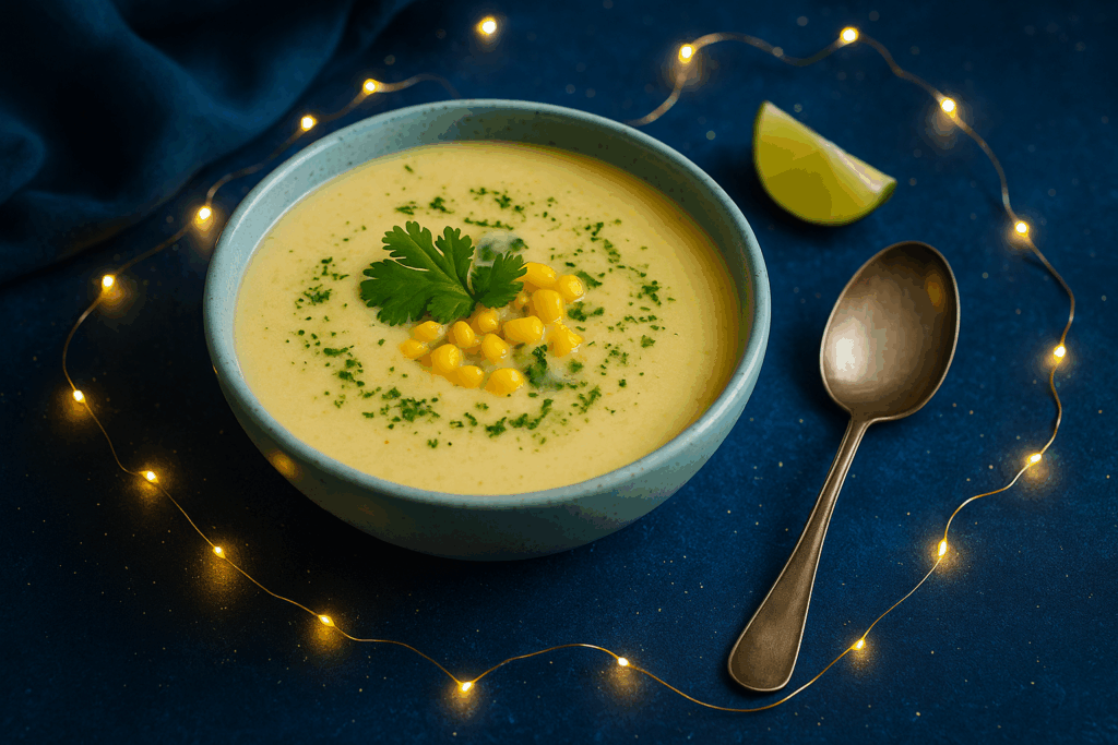 Creamy Sweetcorn & Coconut Chowder with Lime & Coriander