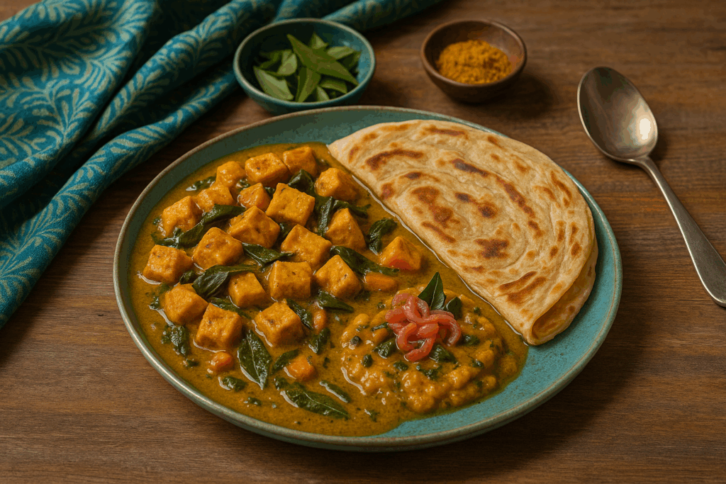 Spiced Tofu Maldivian Curry Leaf Stew with Paratha