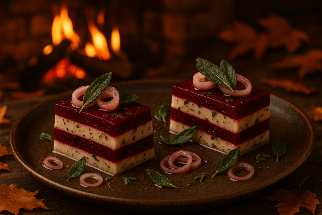 Bonfire Beetroot & Celeriac Terrine with Pickled Shallots & Crispy Sage