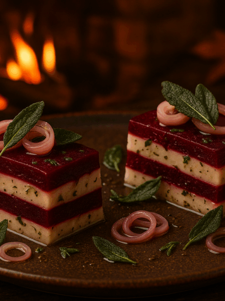 Bonfire Beetroot & Celeriac Terrine with Pickled Shallots & Crispy Sage