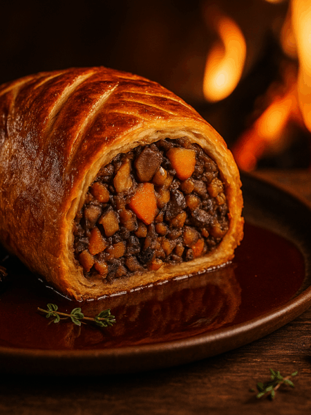 Smouldering Vegetable Wellington with Red Wine & Bonfire Jus