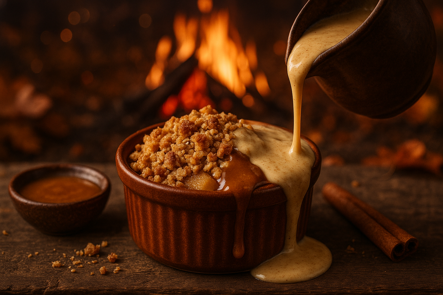 Toffee Apple Crumble with Cinnamon Custard