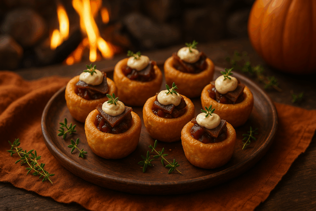 Mini Yorkshire Pudding Bites with Horseradish “Beef” & Onion Jam