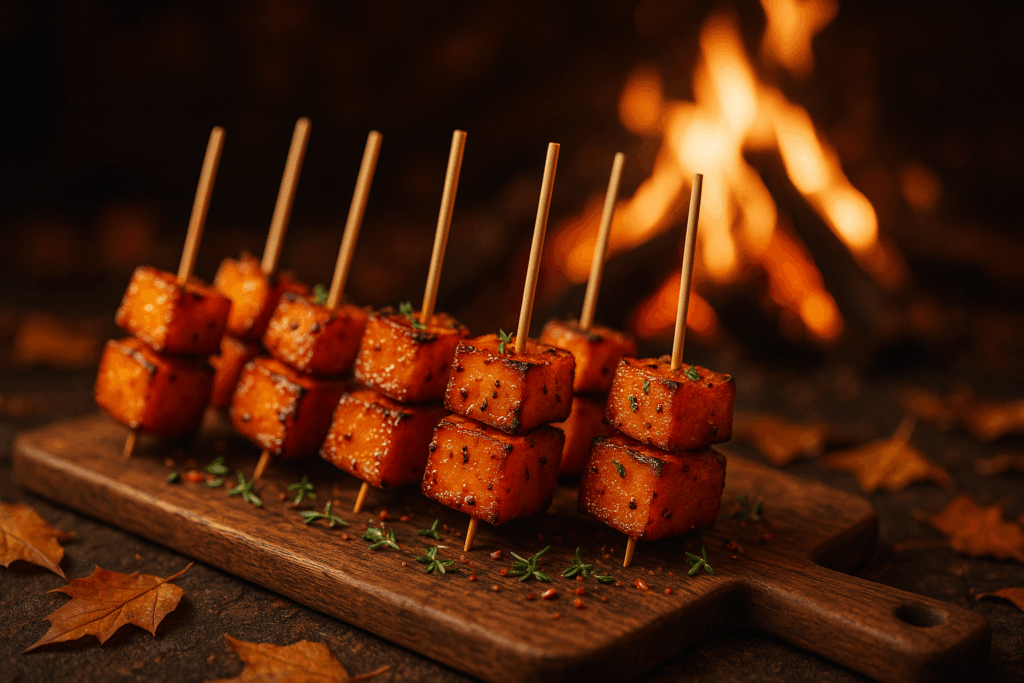 Smoky Sweet Potato Skewers with Maple Mustard Glaze