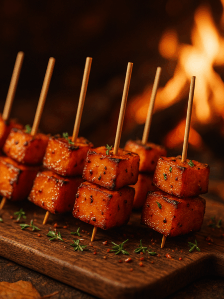 Smoky Sweet Potato Skewers with Maple Mustard Glaze