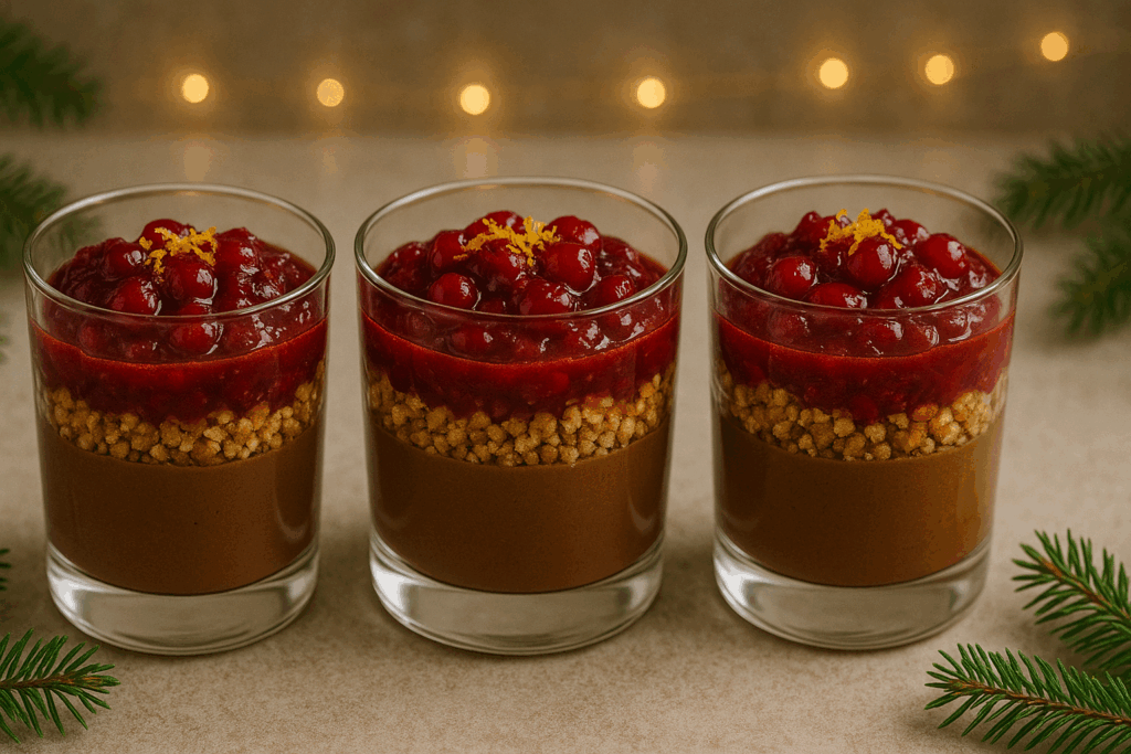 Chocolate, Hazelnut & Cranberry Yuletide Layer Pots