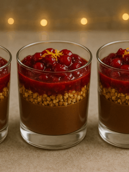 Chocolate, Hazelnut & Cranberry Yuletide Layer Pots