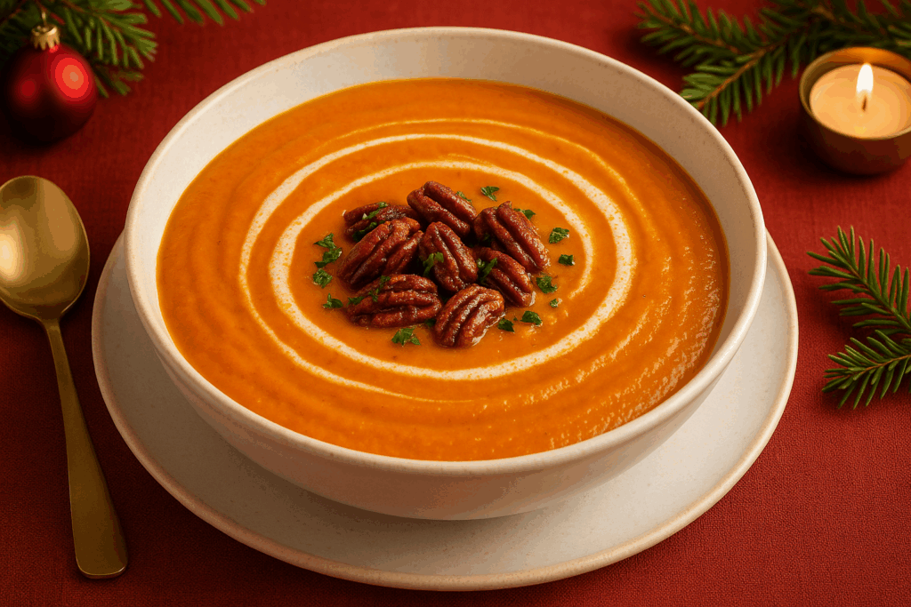 Roasted Carrot Velouté with Spiced Maple Pecans