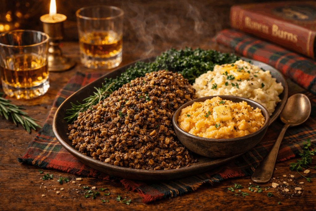Homemade Vegan Haggis with Neeps & Tatties