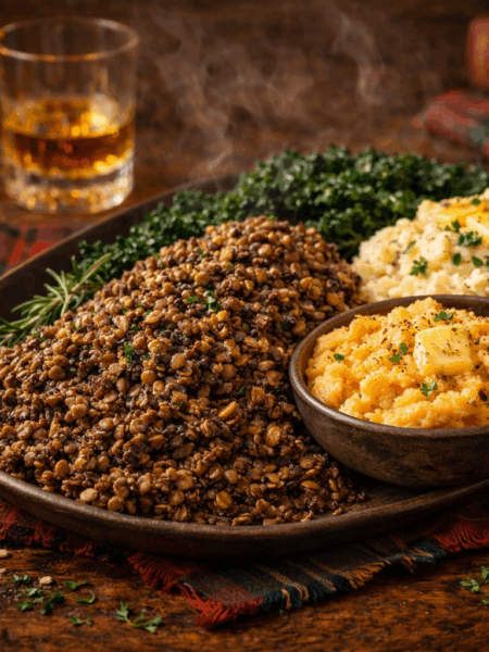 Homemade Vegan Haggis with Neeps & Tatties