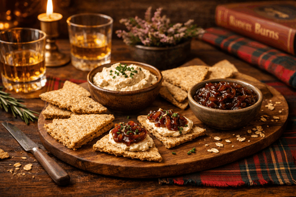Oatcakes with Smoked Cashew Crowdie & Caramelised Onion