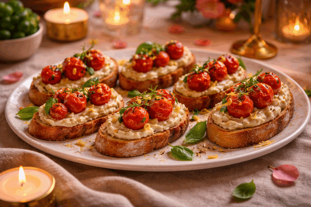 Whipped Lemon White Bean Crostini with Roasted Cherry Tomatoes