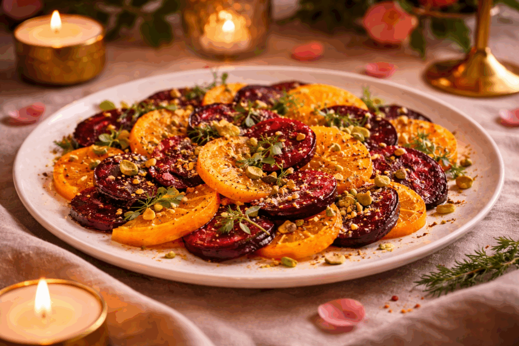 Roasted Beetroot & Orange Carpaccio with Pistachio