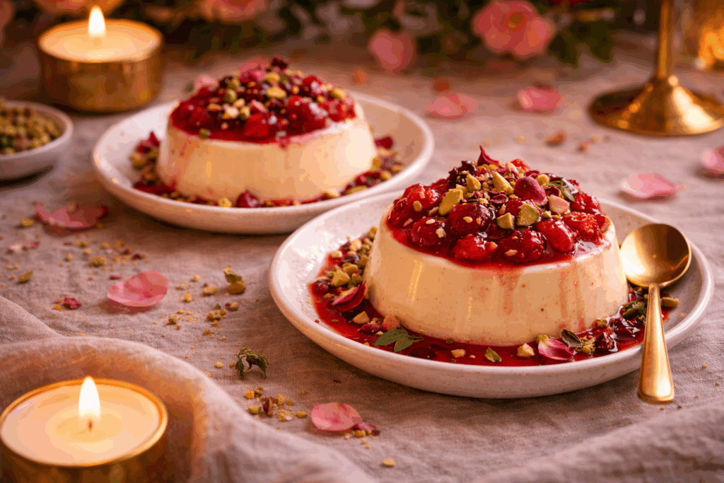 Rose & Vanilla Panna Cotta with Raspberry Compote