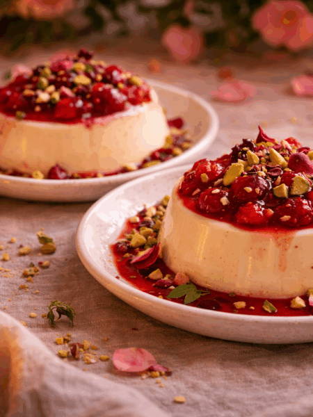 Rose & Vanilla Panna Cotta with Raspberry Compote